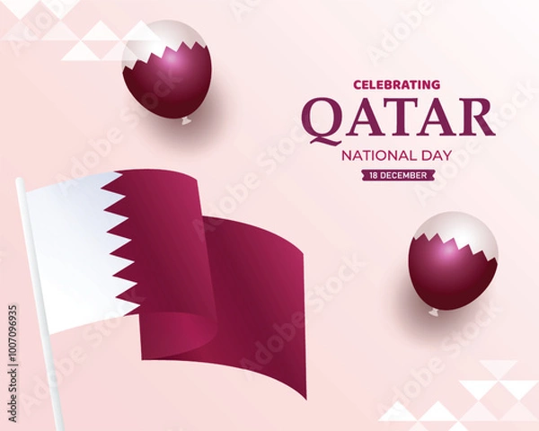 Fototapeta Qatar national day celebration 18 December, Qatar silhouette building and waving flag, vector illustration,