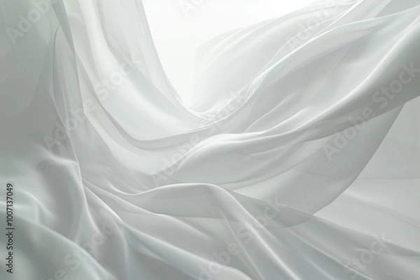Fototapeta A flowing white curtain dancing in the breeze, great for abstract backgrounds or fashion concepts