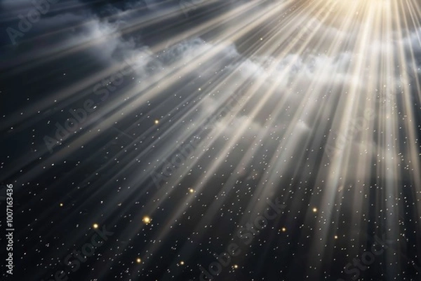 Fototapeta A bright sunny day with sunlight shining through white and fluffy clouds