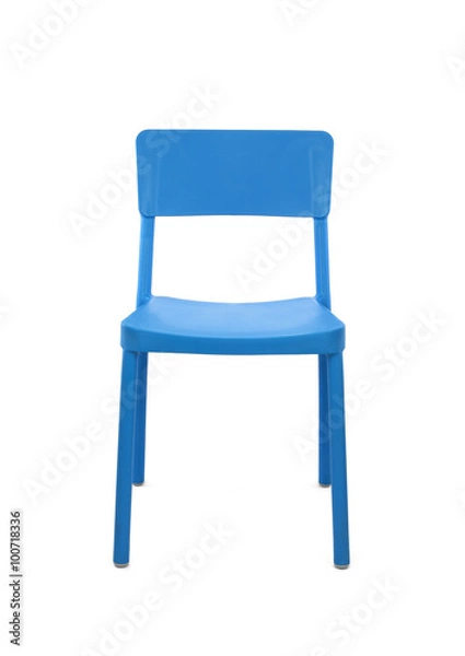 Obraz Blue Plastic Cafe Chair on White Background, Front View
