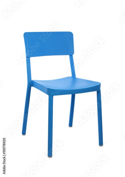Obraz Blue Plastic Cafe Chair on White Background, Three Quarter View