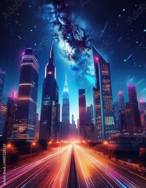 Obraz Cityscape with neon lights