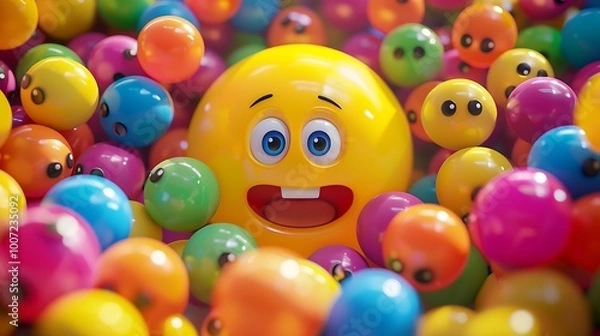 Fototapeta Curious emoji ball with curious colorful balls filling the frame, full frame
