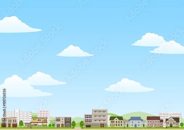 Obraz 町並み　街並み　住宅街　空背景