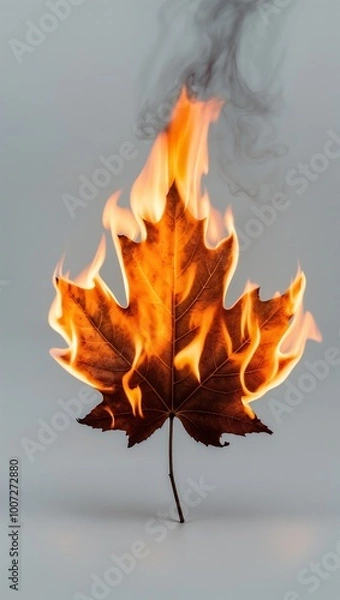 Obraz Flames Devour a Dried Maple Leaf in Stunning Detail!