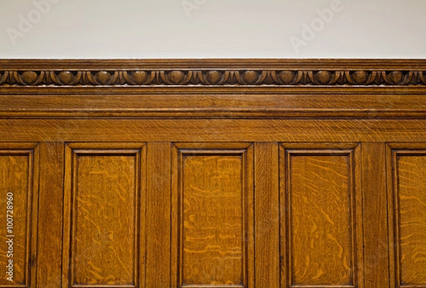 Fototapeta Beautiful antique solid oak panelling with egg and dart cornice