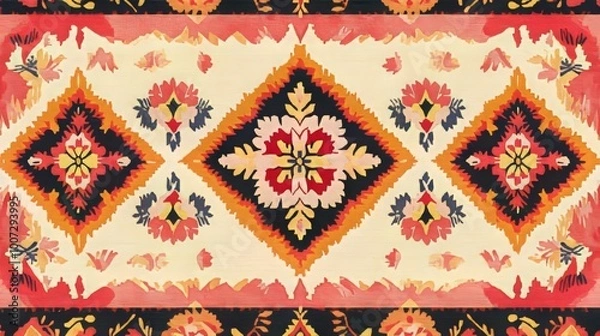 Obraz Textile digital design motif pattern decor hand-made artwork frame, gift card wallpaper, womenâ€™s cloth ornament, abstract border, rug, ethnic ikat, semi-bold flower designs with geometrical work. --