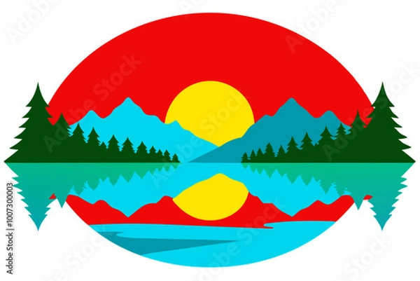 Fototapeta Peaceful Lake Scene Vector Art Capturing the Warm Glow of a Calm Reflection
