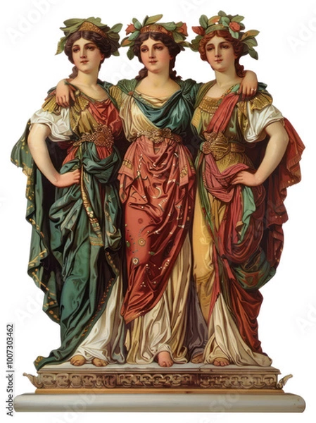 Fototapeta PNG  Three goddesses in colorful robes