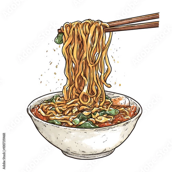 Fototapeta noodle in a bowl on white