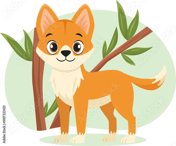 Obraz Cute Australian animal dingo dog, vector illustration for kids.
