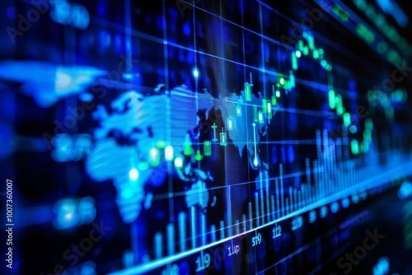 Fototapeta Optimistic stock market trends illustrated with upward arrows and sunny homes in the background