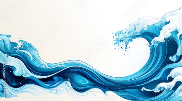 Obraz Abstract blue ocean wave on a white background.