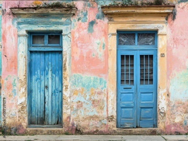 Fototapeta A beautiful old building in Havana, Cuba surrounded by vibrant colors