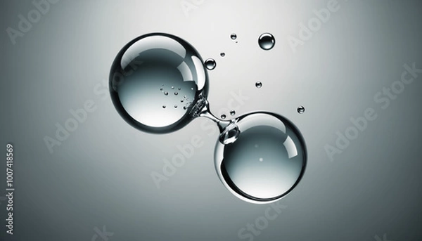 Fototapeta Water droplets, molecules, science and biology abstract futuristic art, fluids
