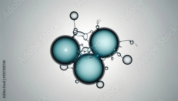 Fototapeta Water droplets, molecules, science and biology abstract futuristic art, fluids