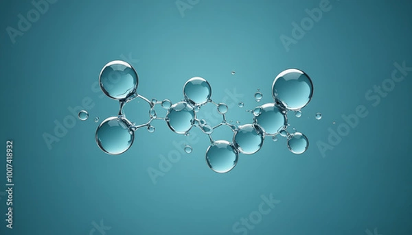 Fototapeta Water droplets, molecules, science and biology abstract futuristic art, fluids