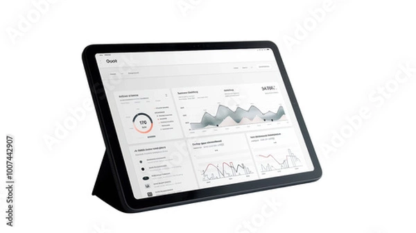 Fototapeta Digital tablet displaying monthly sales report on white background 