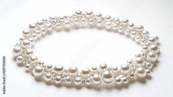 Fototapeta A captivating array of pearls arranged in a circular trail, creating a beautiful and luxurious display on a clean white background