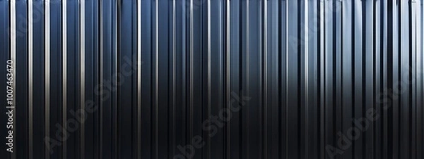 Fototapeta  Corrugated black metal texture. Steel roof sheet. Siding panels for the wall. Iron building material for fence. Surface of a cargo container. 