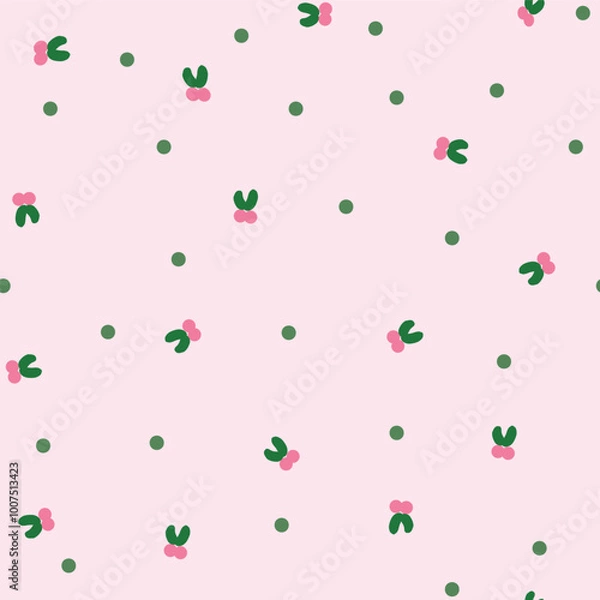 Fototapeta style retro cute abstract flowers and leaves vector seamless pattern. Vector Pink background. Perfect for fabric, wallpaper and children's projects.
