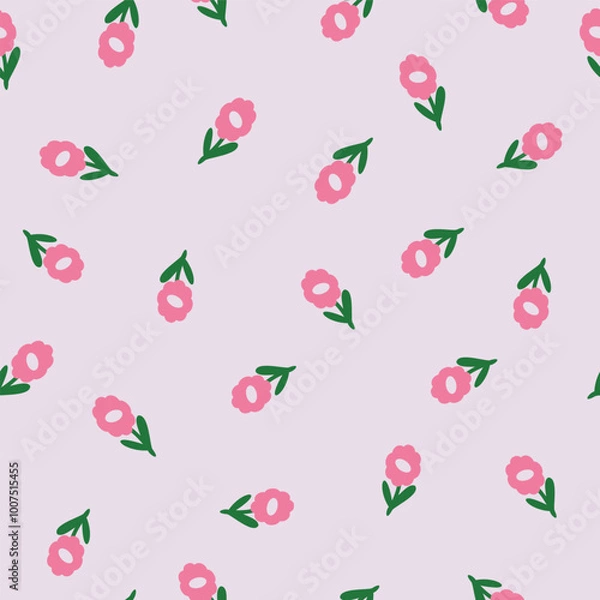 Fototapeta style retro cute abstract flowers and leaves vector seamless pattern. Vector purple background. Perfect for fabric, wallpaper and children's projects.