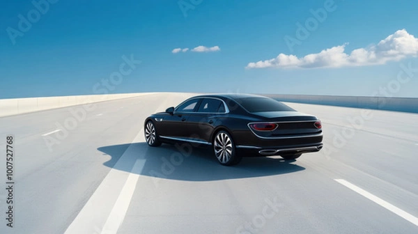 Fototapeta Elegant Black Luxury Car on Open Road