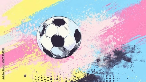 Fototapeta Colorful splash of a soccer ball on vibrant background illustrating dynamic motion in sport