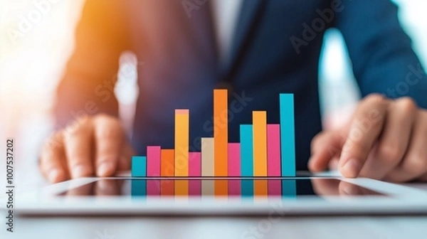 Fototapeta Businessman Analyzing Growth Chart on Tablet