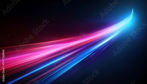 Fototapeta A vibrant display of light beams in pink and blue, flowing gracefully against a dark backdrop, creating a dynamic and futuristic atmosphere.