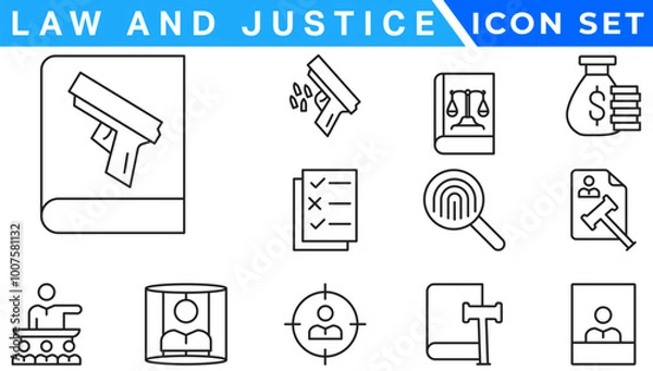Fototapeta law & justice icons. editable thin line icons such as passion, fired, oath, accredited, diversify, judge chair, alerts, manufacture stock vector.