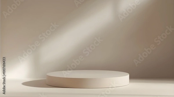 Fototapeta A realistic 3D podium on a smooth light-colored surface, set against a soft gradient background, creating ample copy space