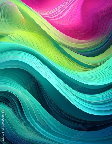 Obraz Abstract waves in green, blue, and pink