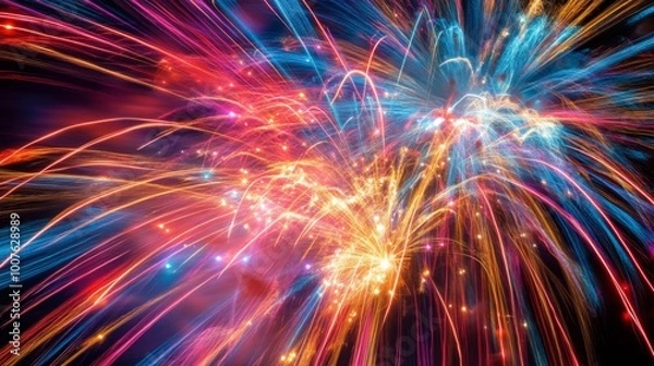 Fototapeta Colorful Fireworks Displaying Streaks of Light Against a Dark Sky