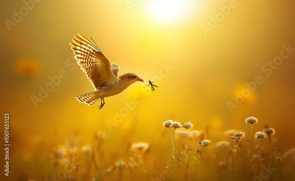 Fototapeta The early bird catches the worm proverb image generated by AI