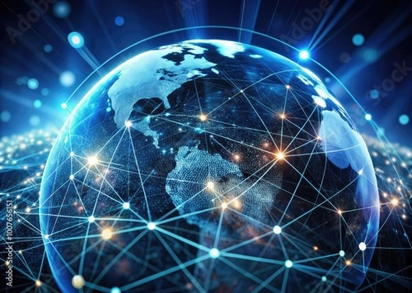 Obraz Global IT Network Technology Concept Showcasing Data Analysis and Connection in Cyberspace Environment