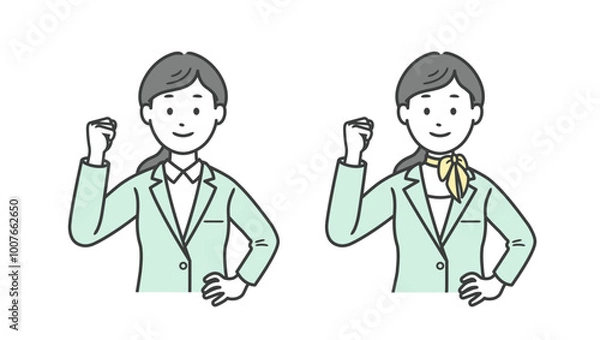 Fototapeta ガッツポーズをする女性ビジネスマンの上半身イラスト