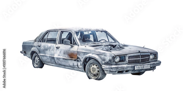 Obraz Rusty car isolated on white background as transparent, PNG
