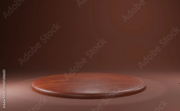 Fototapeta Wood podium rendered with brown background and perfect lighting and texture.