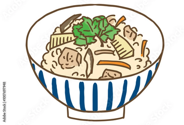 Fototapeta 茶碗と日本の五目炊き込みご飯のベクターイラスト