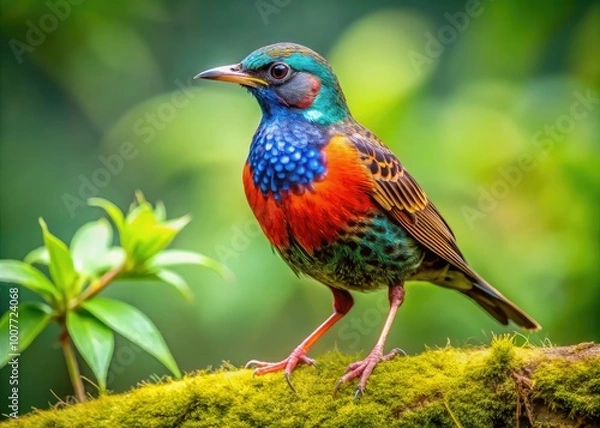 Obraz Vibrant Mudlark Bird Perched on a Branch in a Lush Green Environment Captured in Natural Habitat