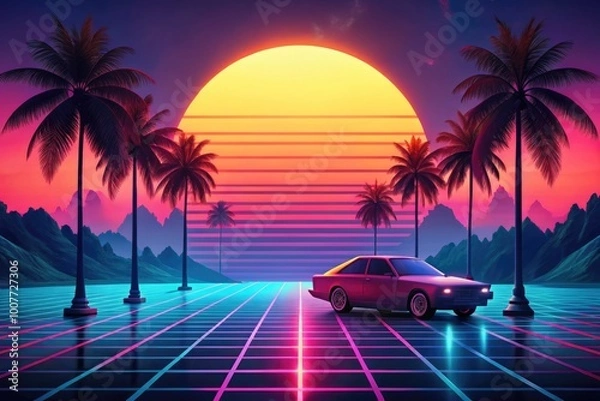 Fototapeta Vibrant Retro Color Palette Featuring Classic Synthwave and Retrowave Aesthetic Shades and Hues