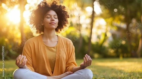 Fototapeta A person practicing mindful stretching in a tranquil outdoor setting, embodying the practice of preventing injuries and maintaining flexibility