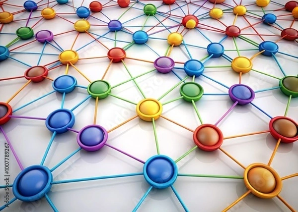 Fototapeta Intricate network of interconnected circles in various sizes and colors, forming a harmonious and dynamic visual