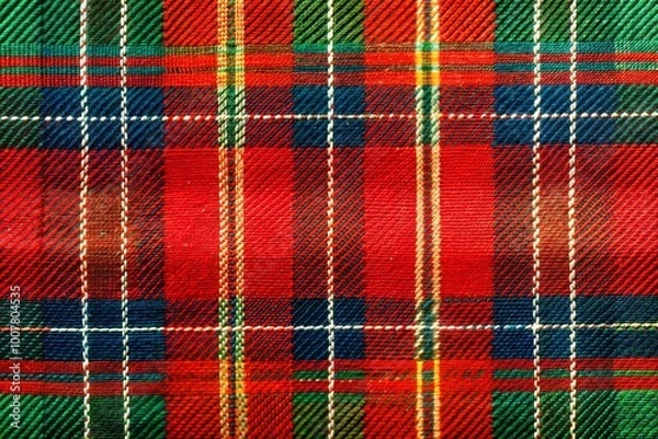 Obraz Close-up of red and green plaid fabric texture