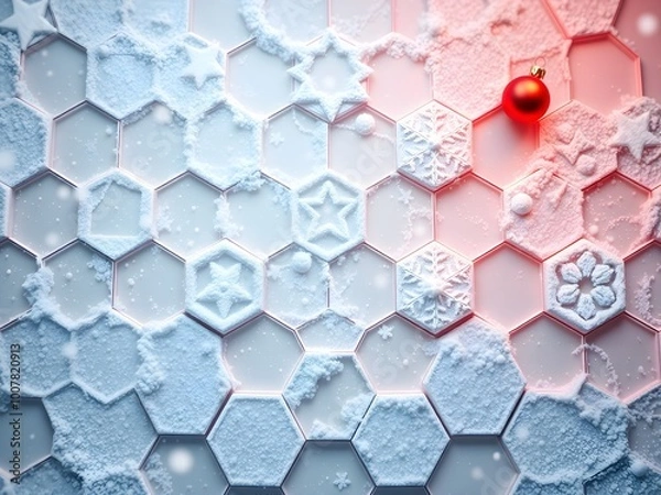 Obraz Blue geometric christmas hexagon pattern with 3D texture, abstract design background for technology and science