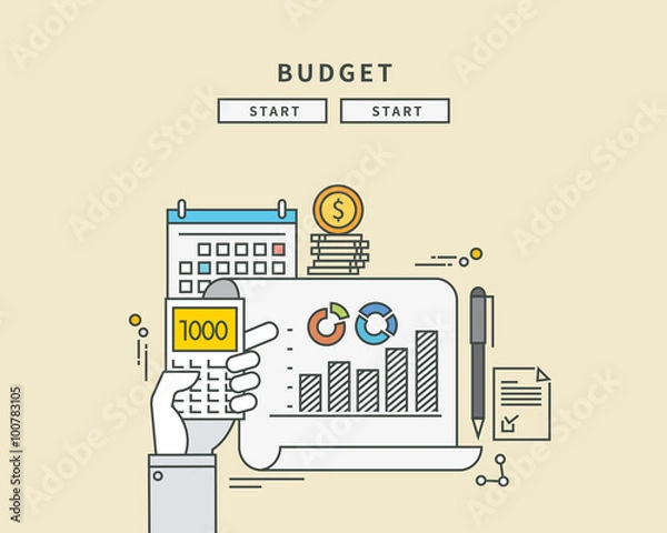 Fototapeta circle color line flat design of budget, modern vector illustration