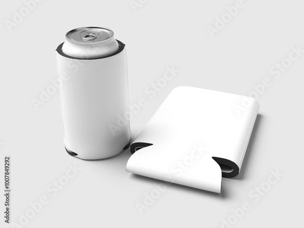 Fototapeta White Blank Can with Can Cooler Mockup 3D Render
