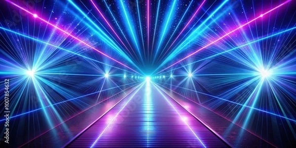 Fototapeta Blue and purple laser light tunnel background, alpha matte, laser, light, tunnel, blue, purple, abstract, futuristic, technology