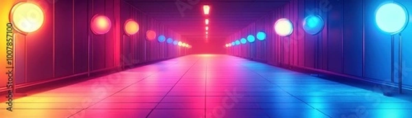 Fototapeta Futuristic Neon Corridor with Vibrant Red, Blue, and Purple Lighting Creating a Sci-Fi Atmosphere